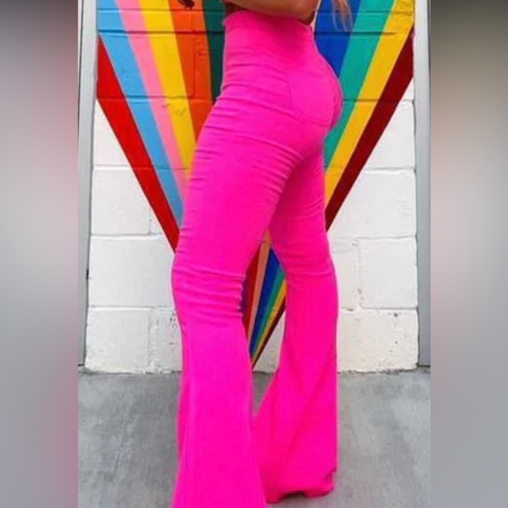 Hot Pink High Waisted Flare Pants NWT